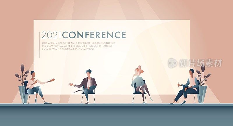 Illustration of panel discussion during business conference